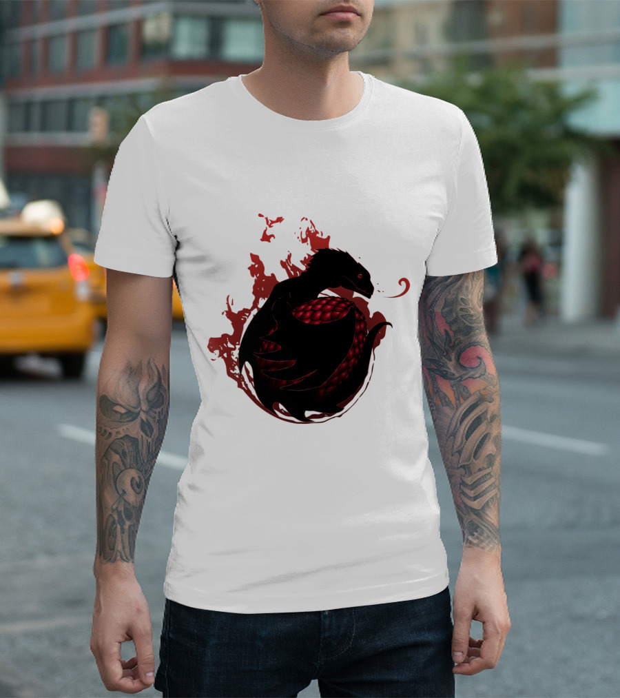 Black Dragon Fiery Silhouette Red Scales T-Shirt