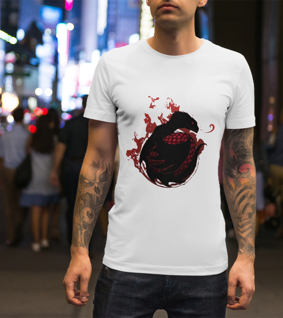 Black Dragon Fiery Silhouette Red Scales T-Shirt