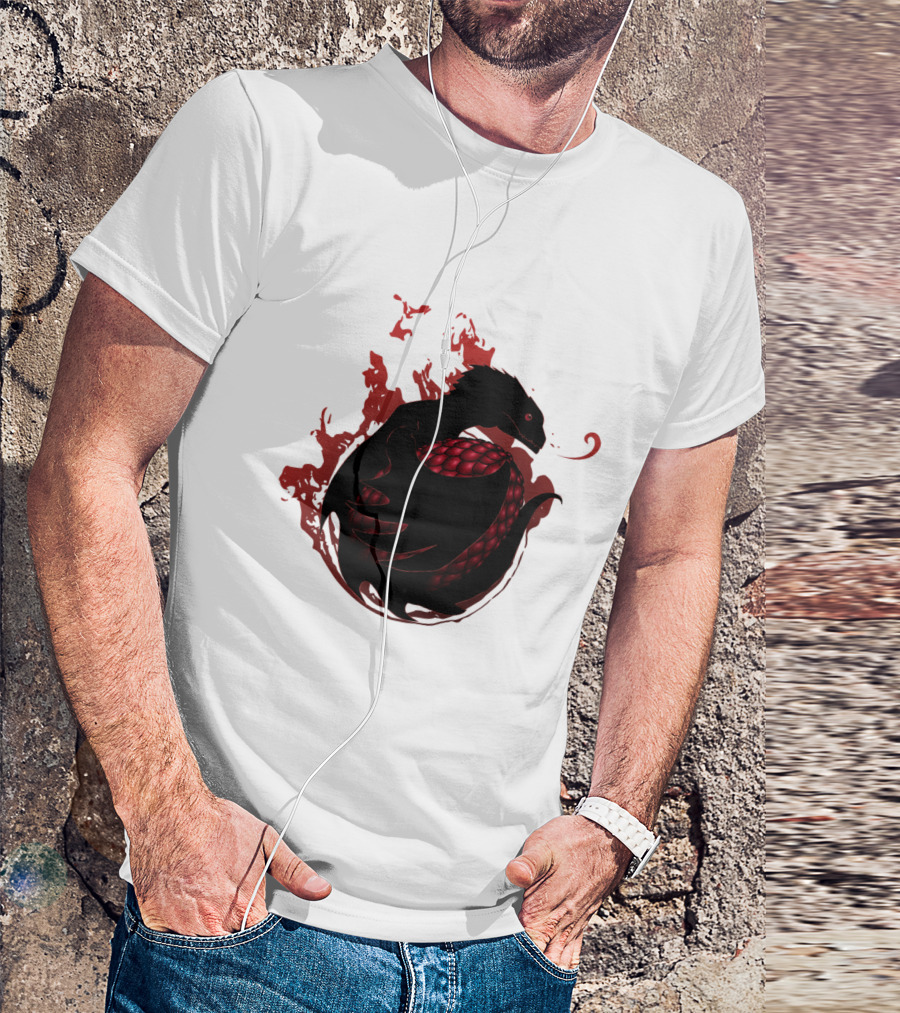 Black Dragon Fiery Silhouette Red Scales T-Shirt