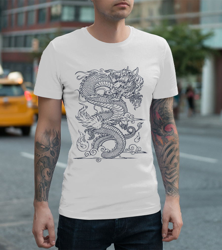 Chinese Dragon Fire On Light Mythical Creature T-Shirt