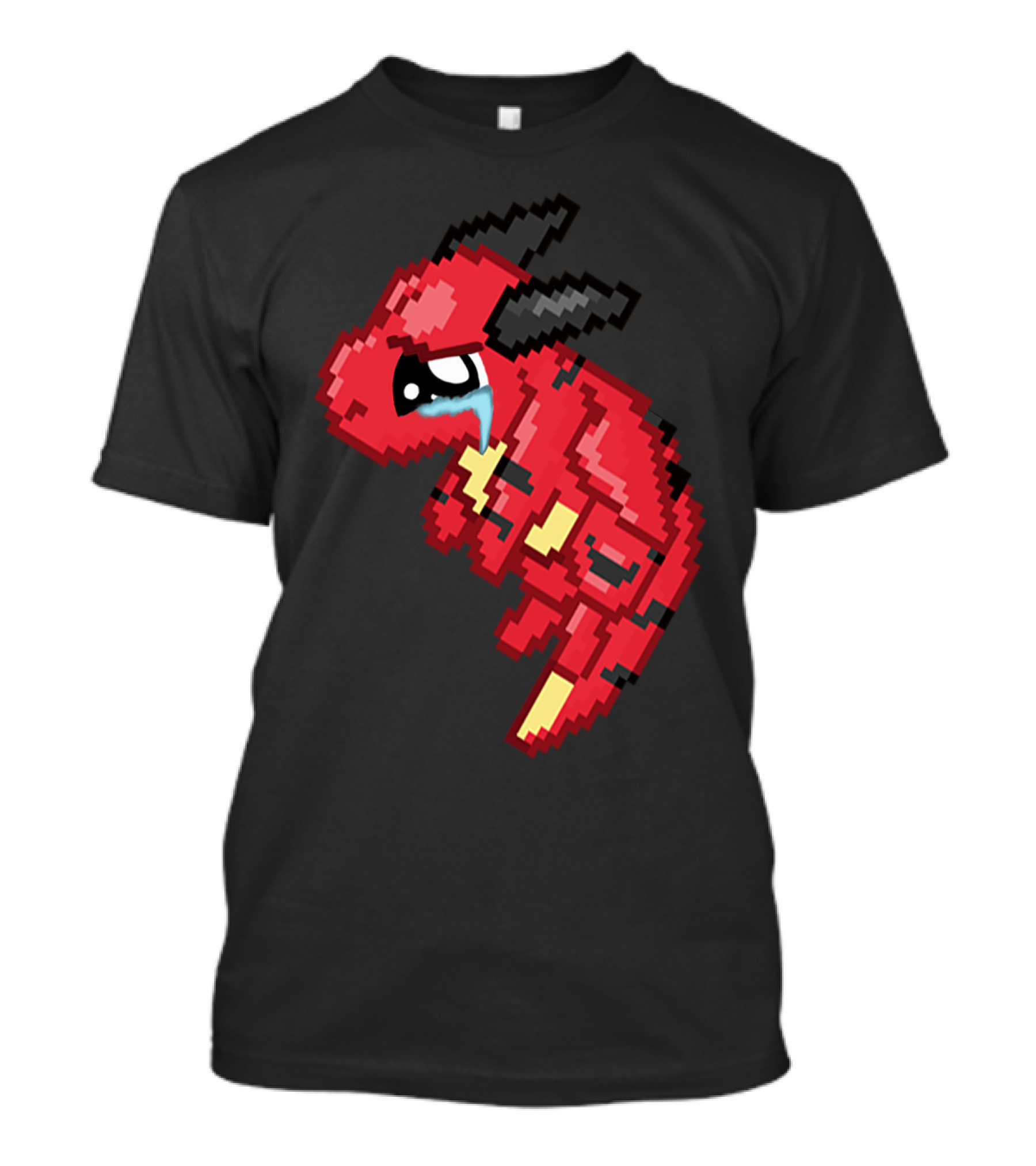 Crying Dragon Pixel Art Red Creature With Black Horns And Tears T-Shirt