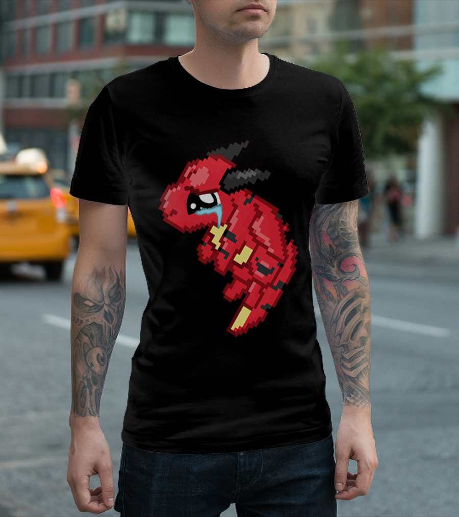 Crying Dragon Pixel Art Red Creature With Black Horns And Tears T-Shirt