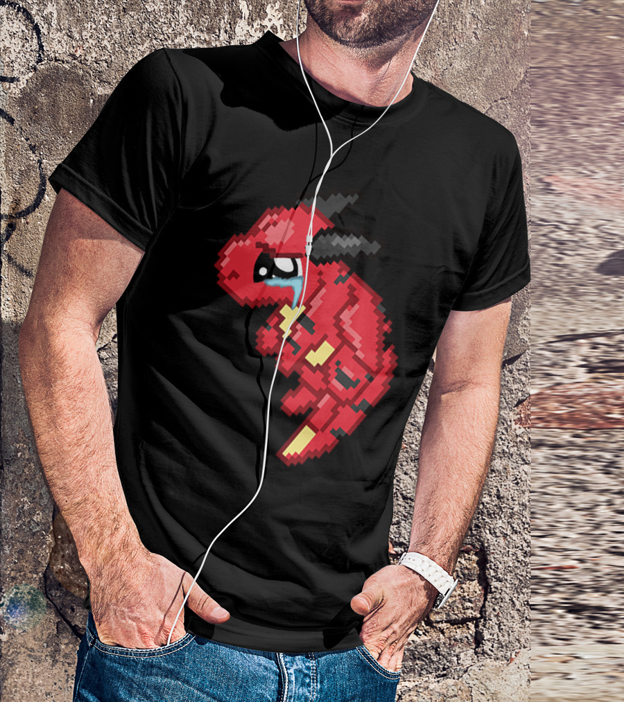 Crying Dragon Pixel Art Red Creature With Black Horns And Tears T-Shirt