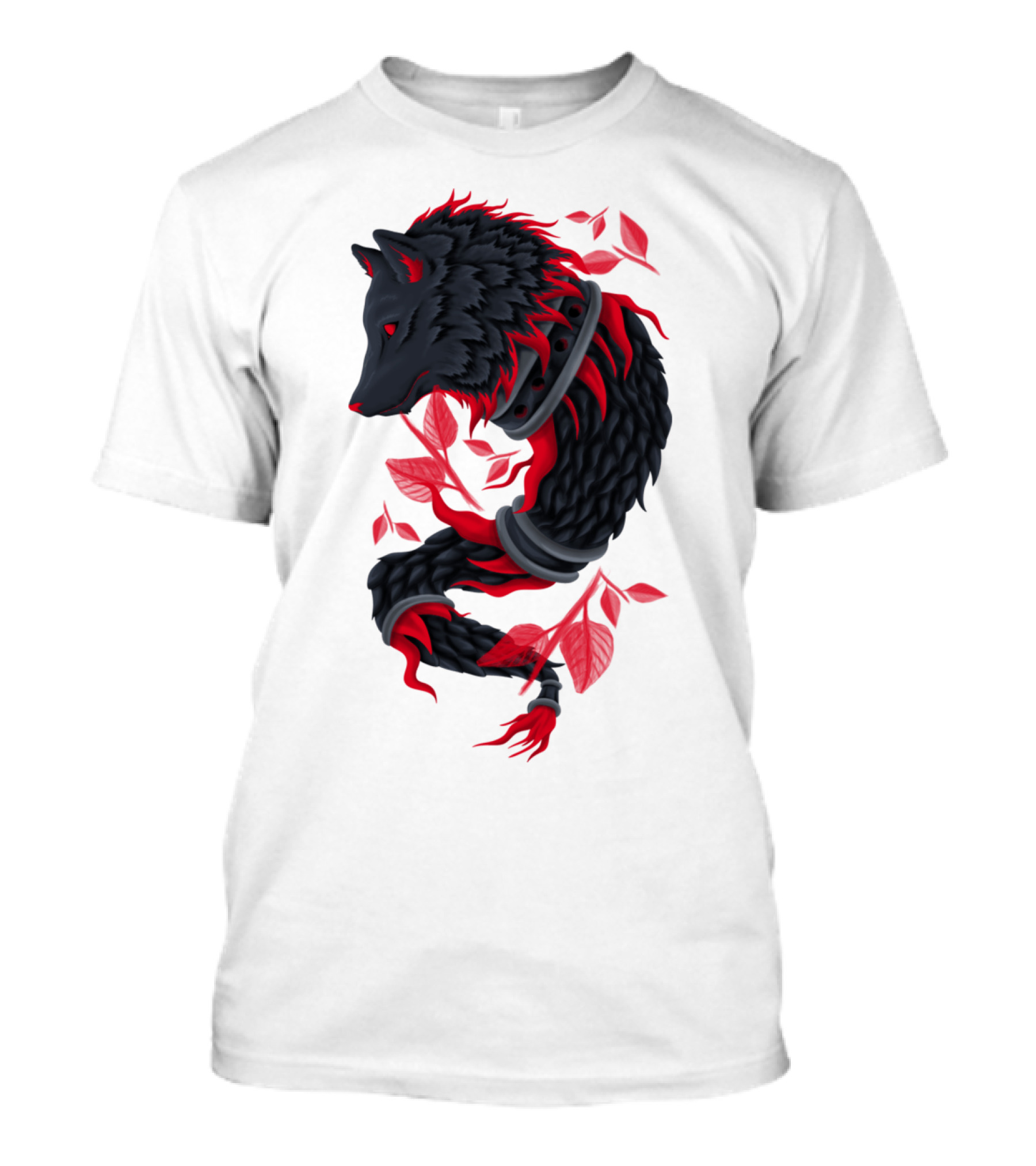 Draco Wolf With Red Leaves And Vines T-Shirt