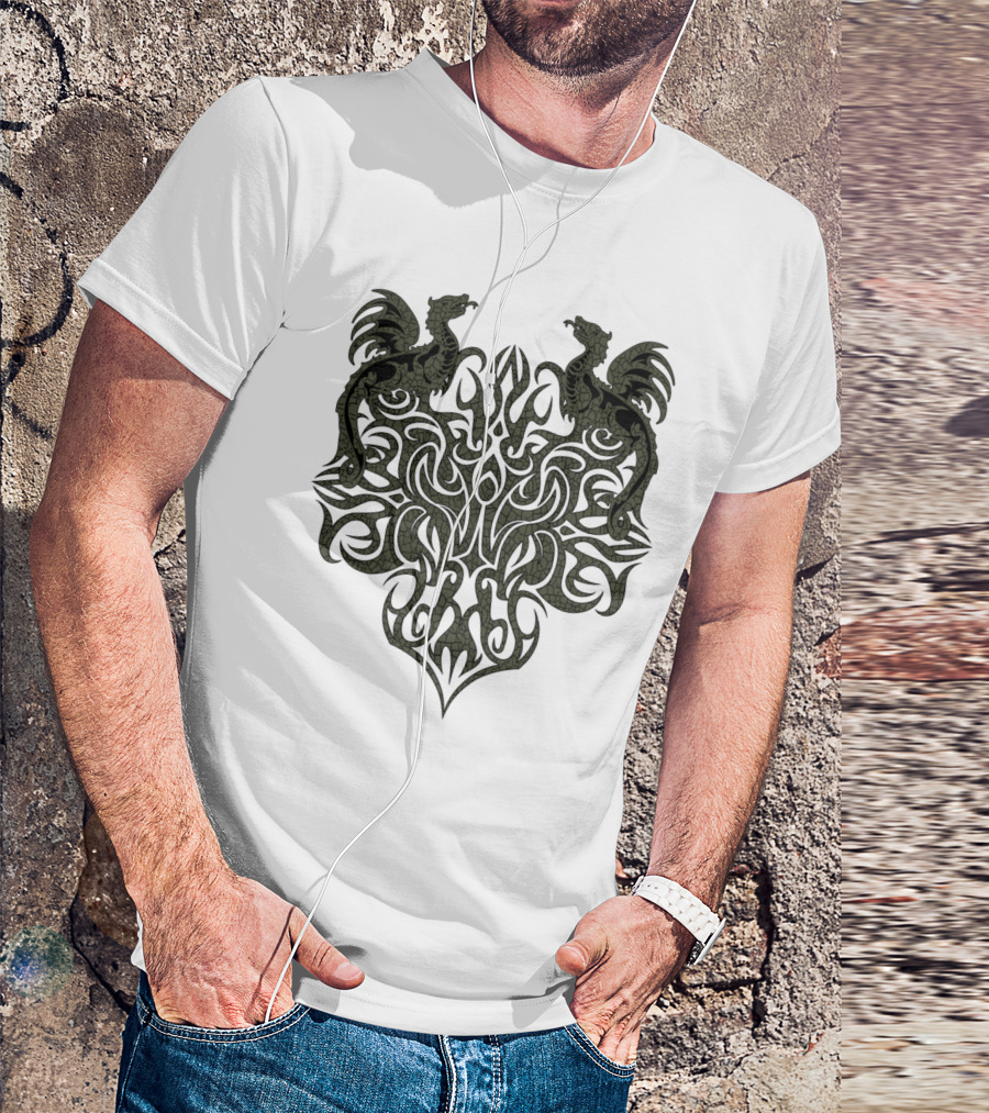 Dragon Crest Intricate Dual Dragon Emblem T-Shirt