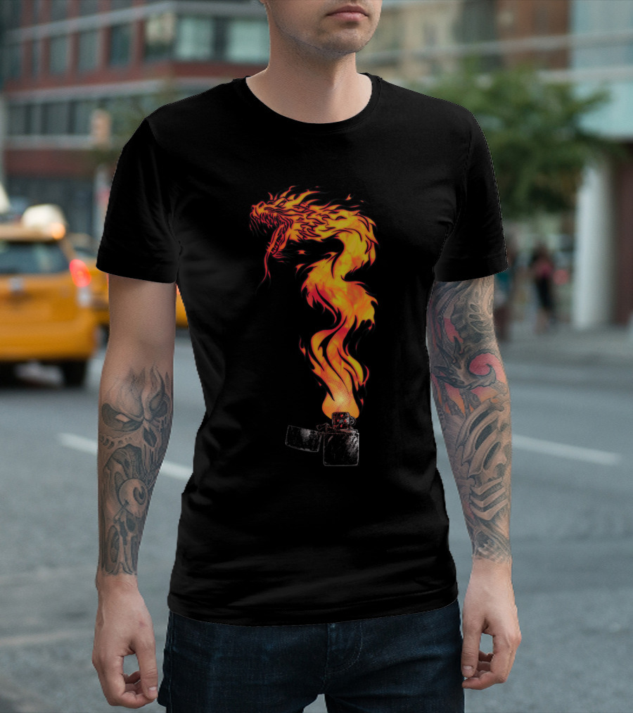 Flaming Dragon Emanating From Open Lighter T-Shirt
