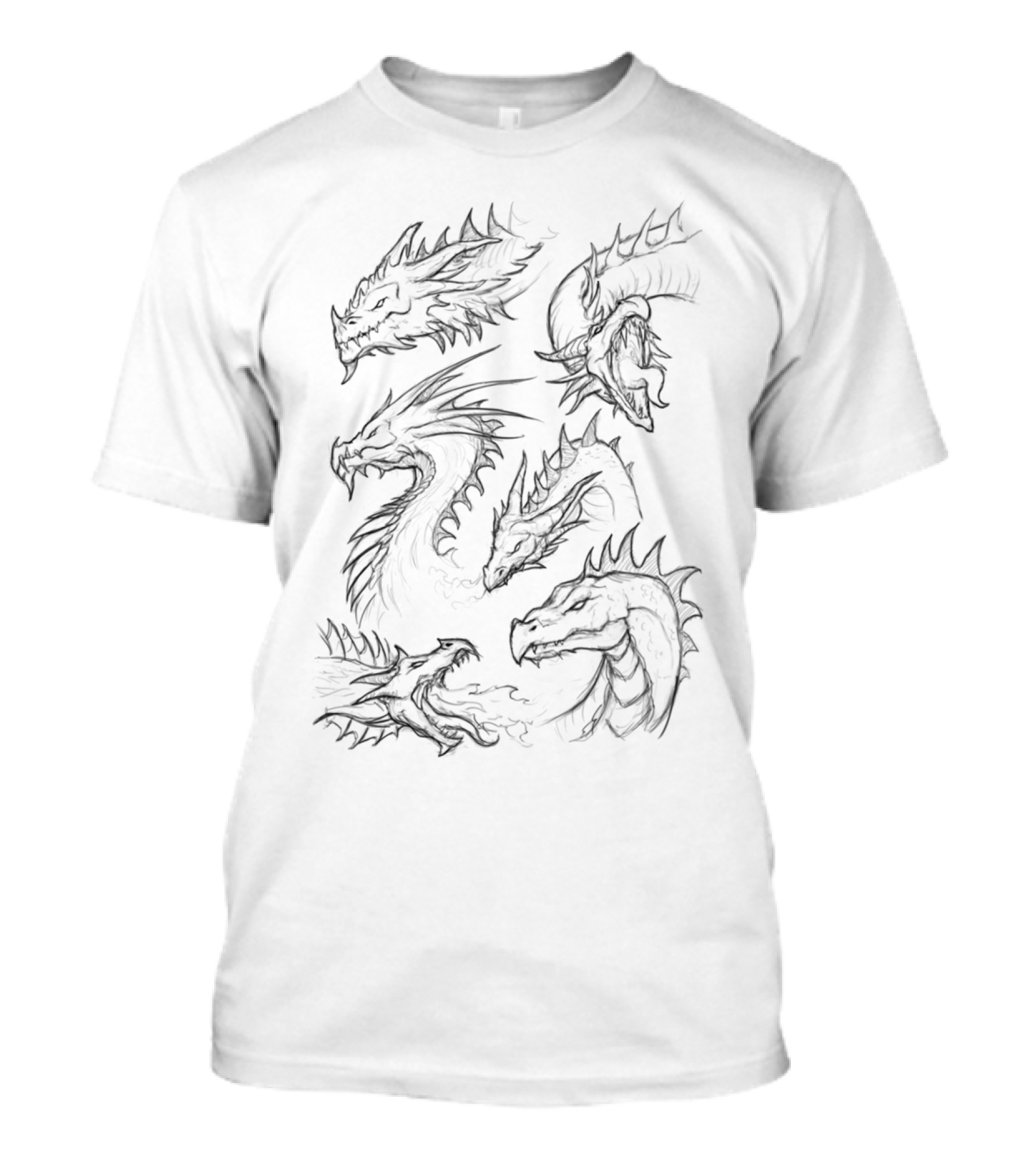 Dragon Paint Sketch Variety Fantasy Heads T-Shirt