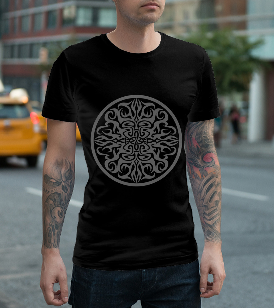 Dragon Seal Tribal Shadow Pattern Circle T-Shirt