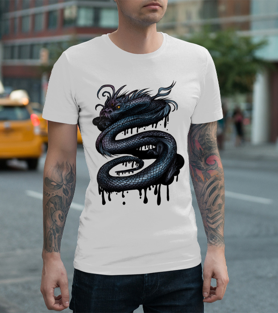 Dragon Swirl Serpent Mythical Creature with Dripping Ink Effect T-Shirt