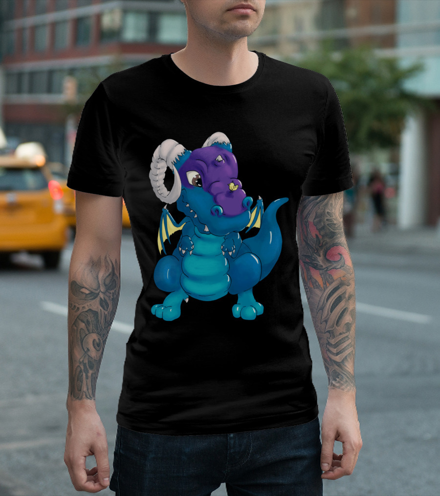 Ferdinand Blue And Purple Baby Dragon With Horns And Wings T-Shirt