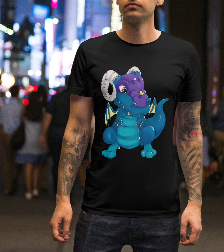 Ferdinand Blue And Purple Baby Dragon With Horns And Wings T-Shirt