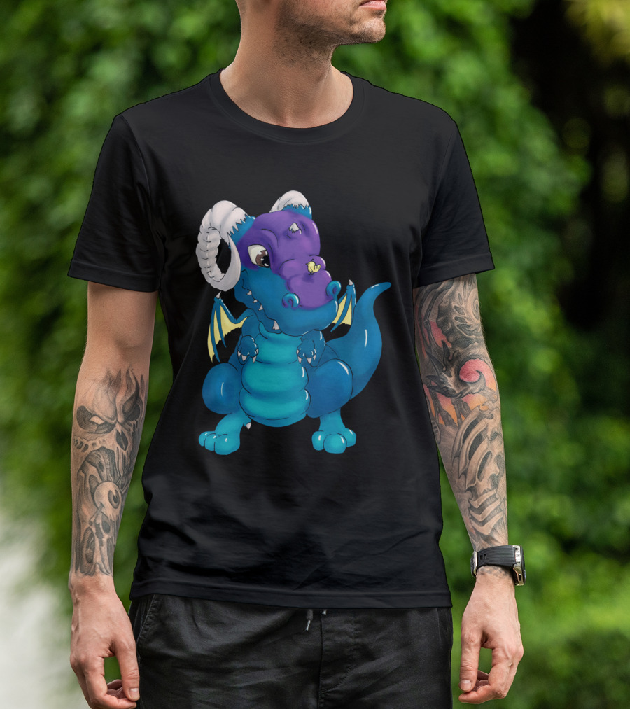 Ferdinand Blue And Purple Baby Dragon With Horns And Wings T-Shirt