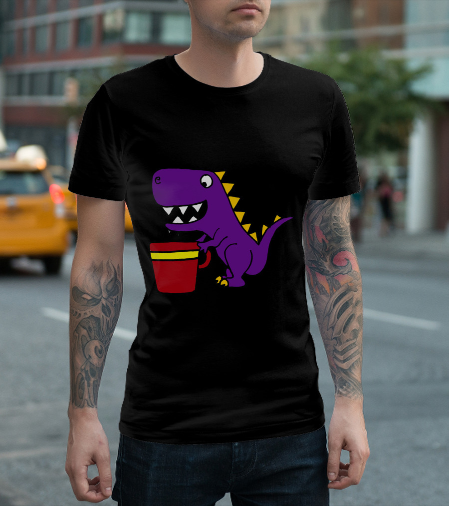 Funny Purple Dinosaur Enjoying Coffee T-Shirt