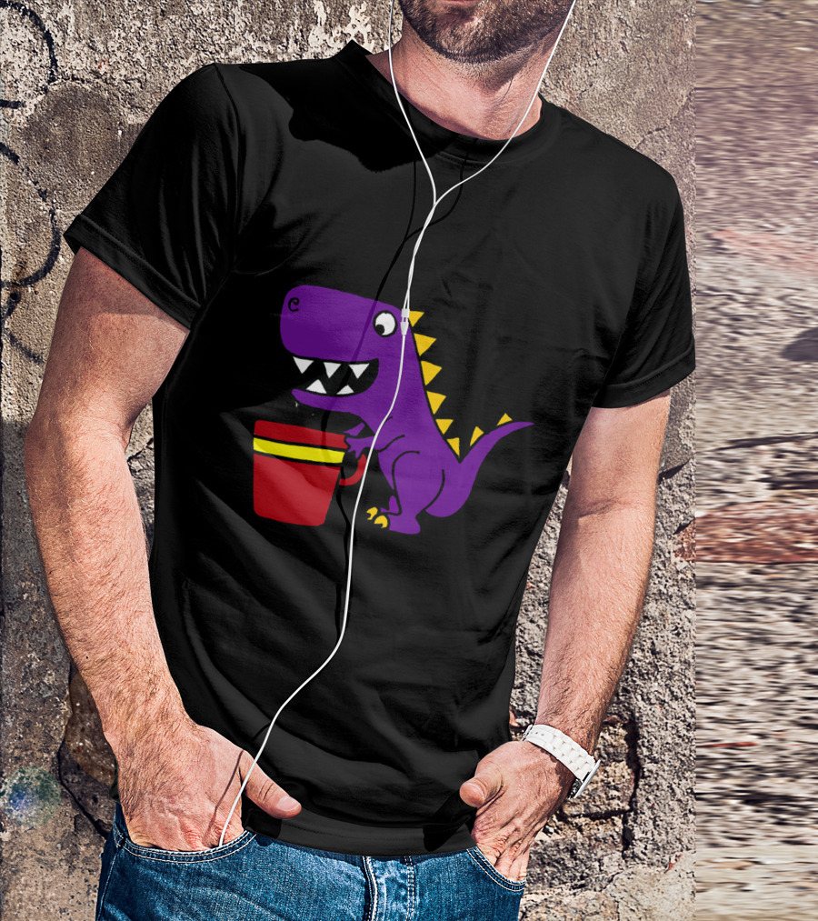 Funny Purple Dinosaur Enjoying Coffee T-Shirt