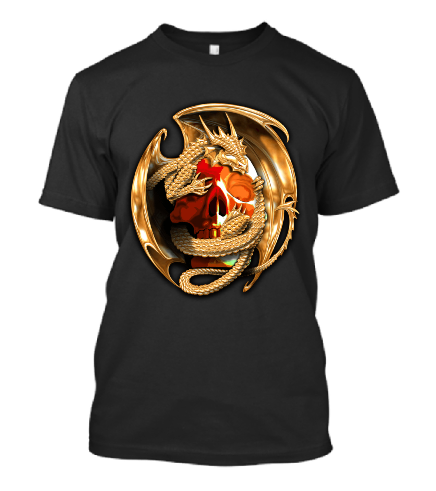 Golden Dragon Wrapped Around Fiery Skull Iconic T-Shirt