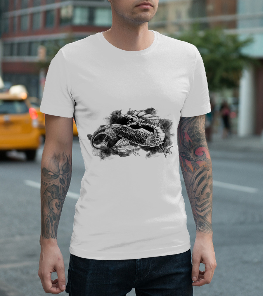 Detailed Ink Lineart Sea Dragon Illustration With Ornate Features T-Shirt