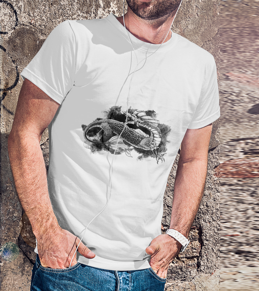 Detailed Ink Lineart Sea Dragon Illustration With Ornate Features T-Shirt