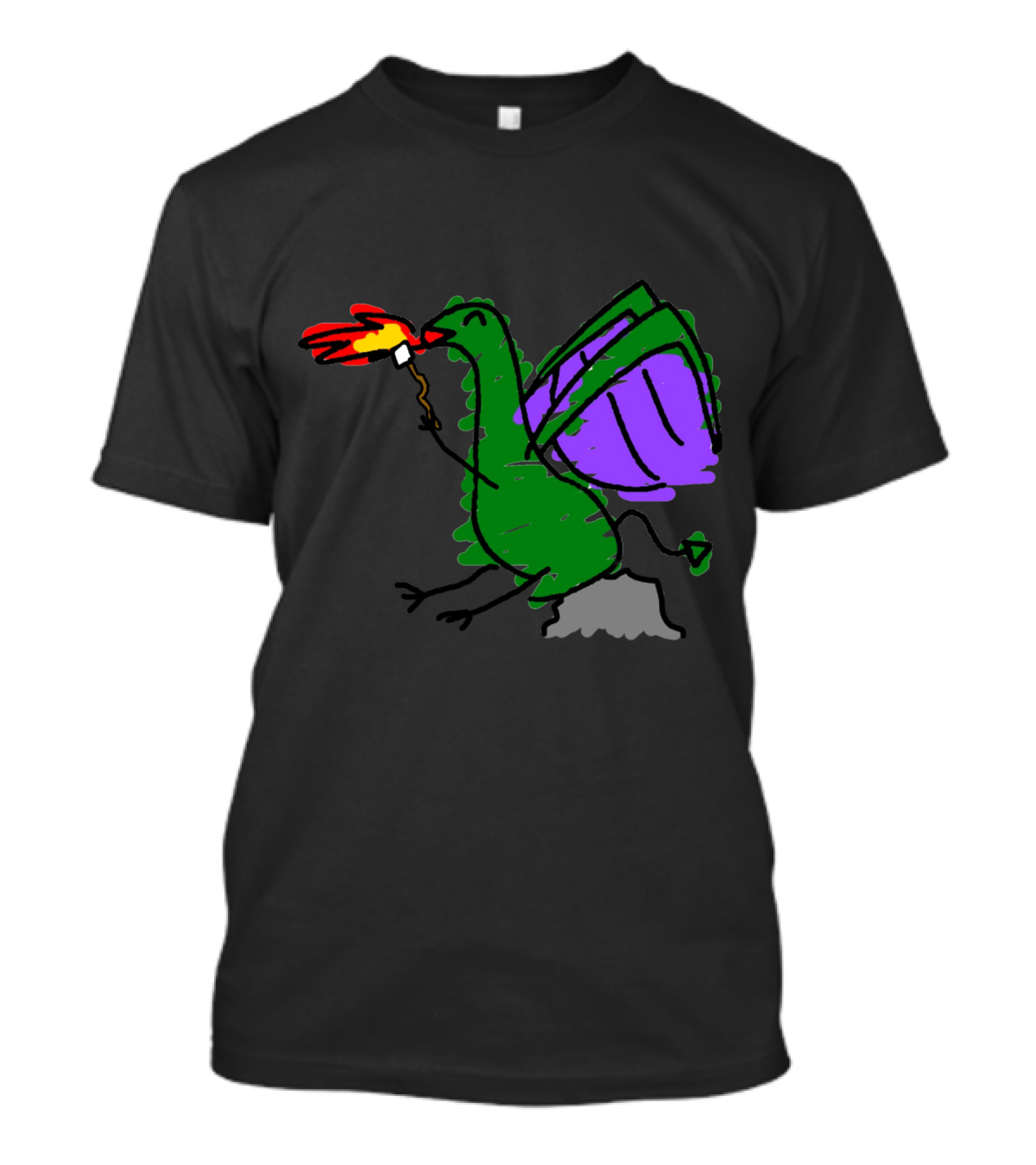 Marshmellow Draakje Green Dragon Roasting A Marshmallow With Fire-breathing Wings T-Shirt