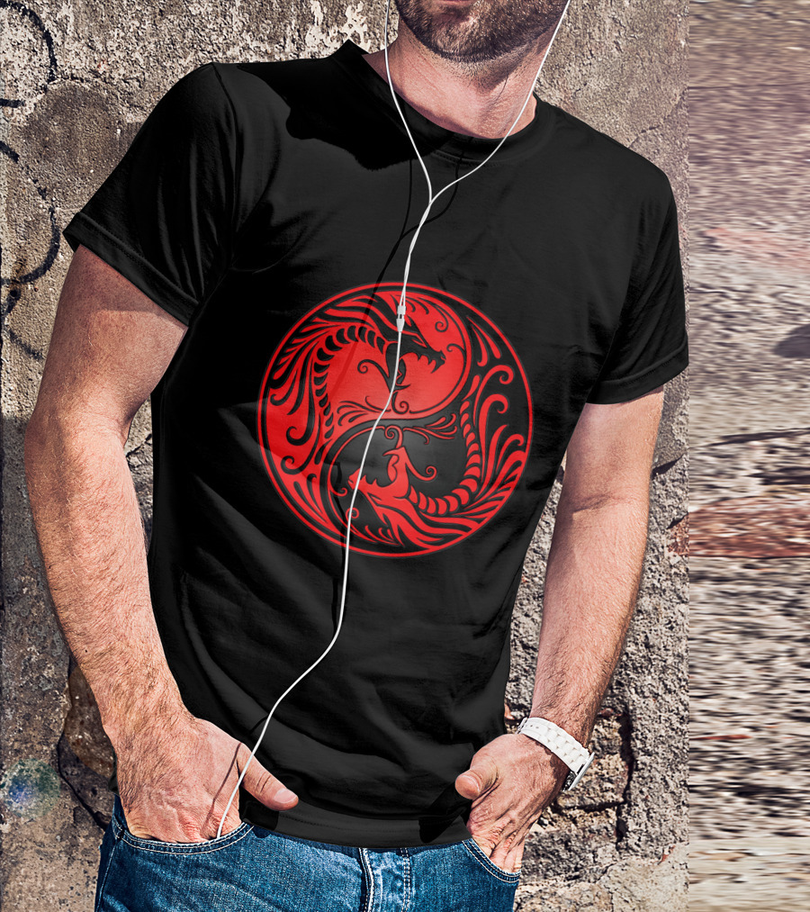 Yin Yang Red Black Dragons T-Shirt
