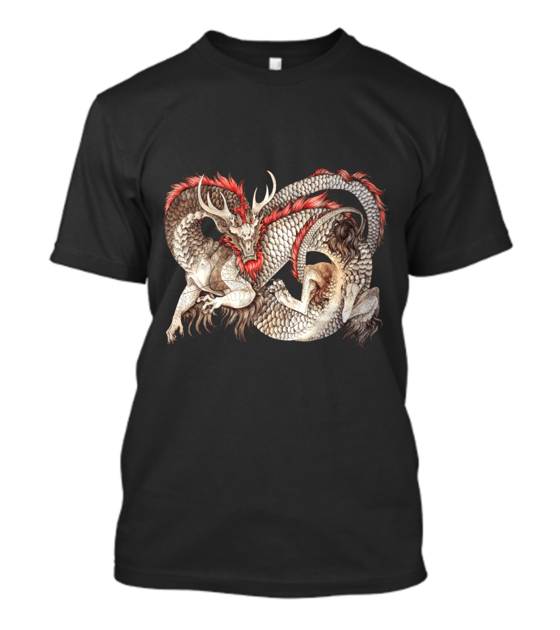 Red Crested Dragon With Mythical Serpent Lady T-Shirt