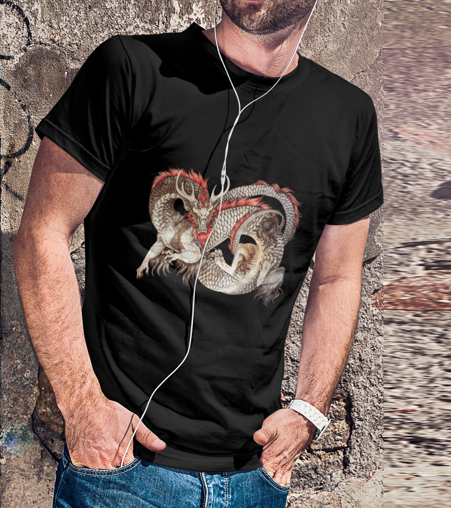 Red Crested Dragon With Mythical Serpent Lady T-Shirt