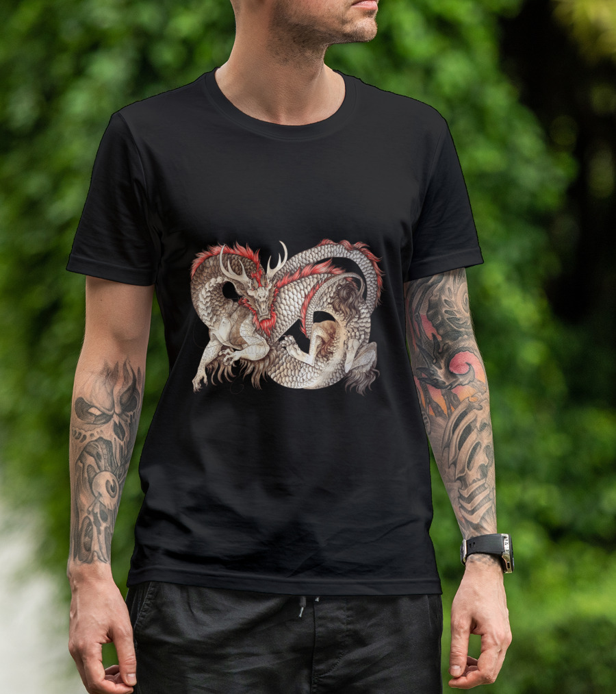 Red Crested Dragon With Mythical Serpent Lady T-Shirt