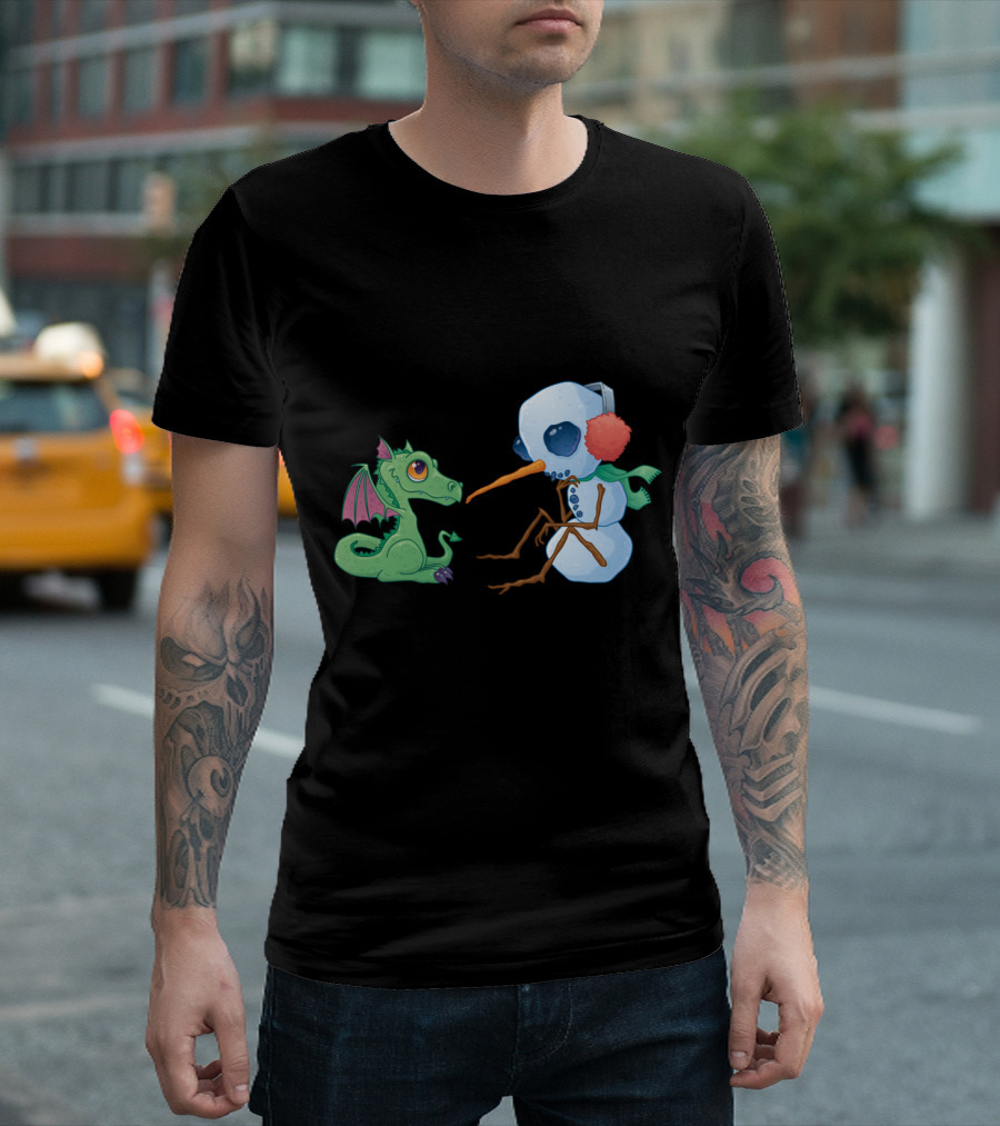 Snowman and Dragon Cozy Winter Encounter T-Shirt