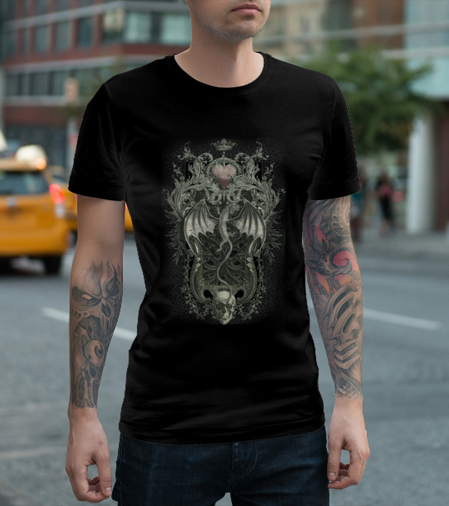 Spirit Of Dragon Gothic Heart Skull T-Shirt