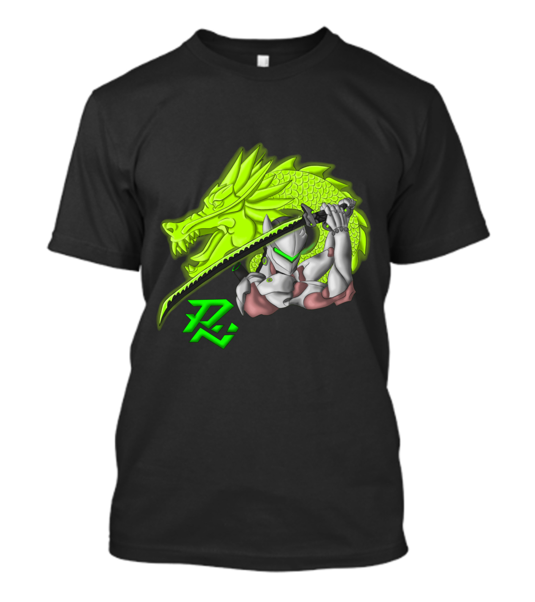 The Dragon Becomes Me Green Neon Cyborg Ninja And Sword T-Shirt