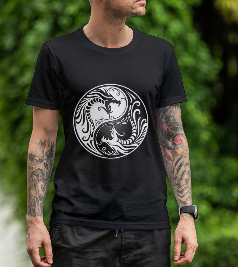 White And Black Yin Yang Dragon T-Shirt