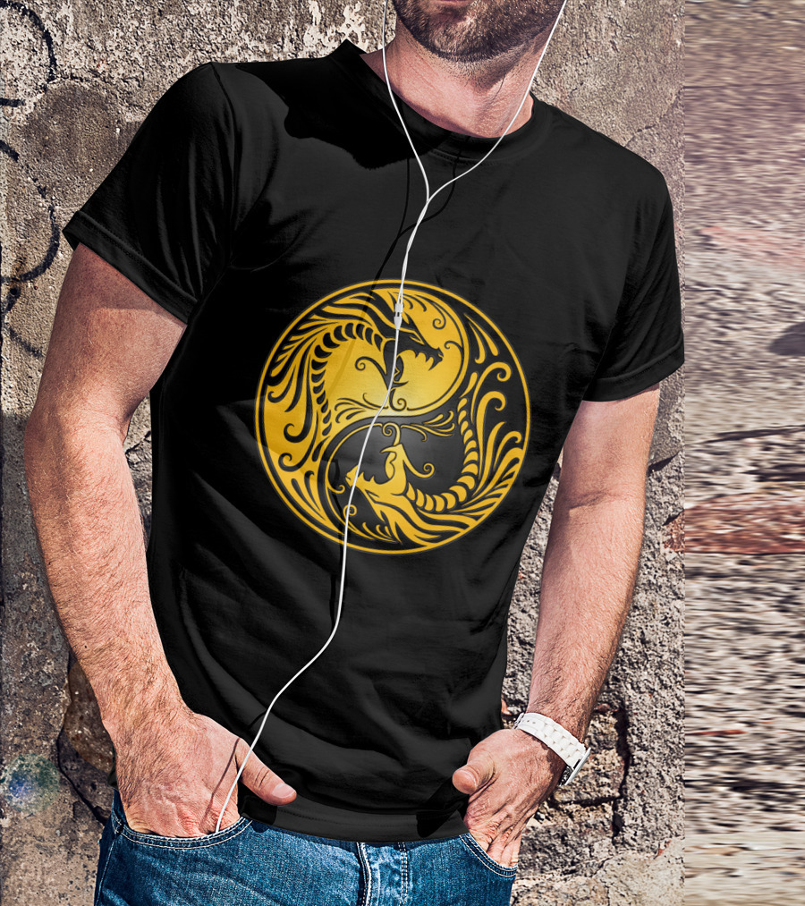 Yellow And Black Yin Yang Dragon T-Shirt