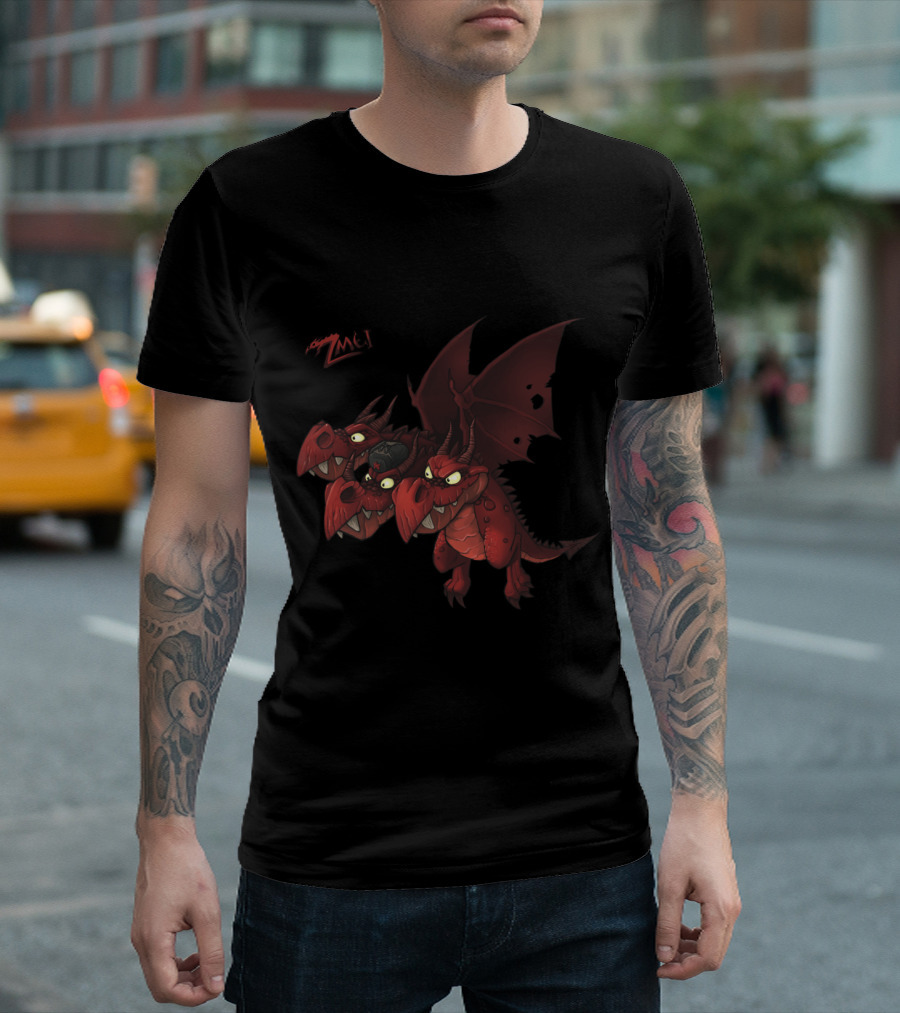 Zmei Three-Headed Red Dragon with Aggressive Expressions T-Shirt
