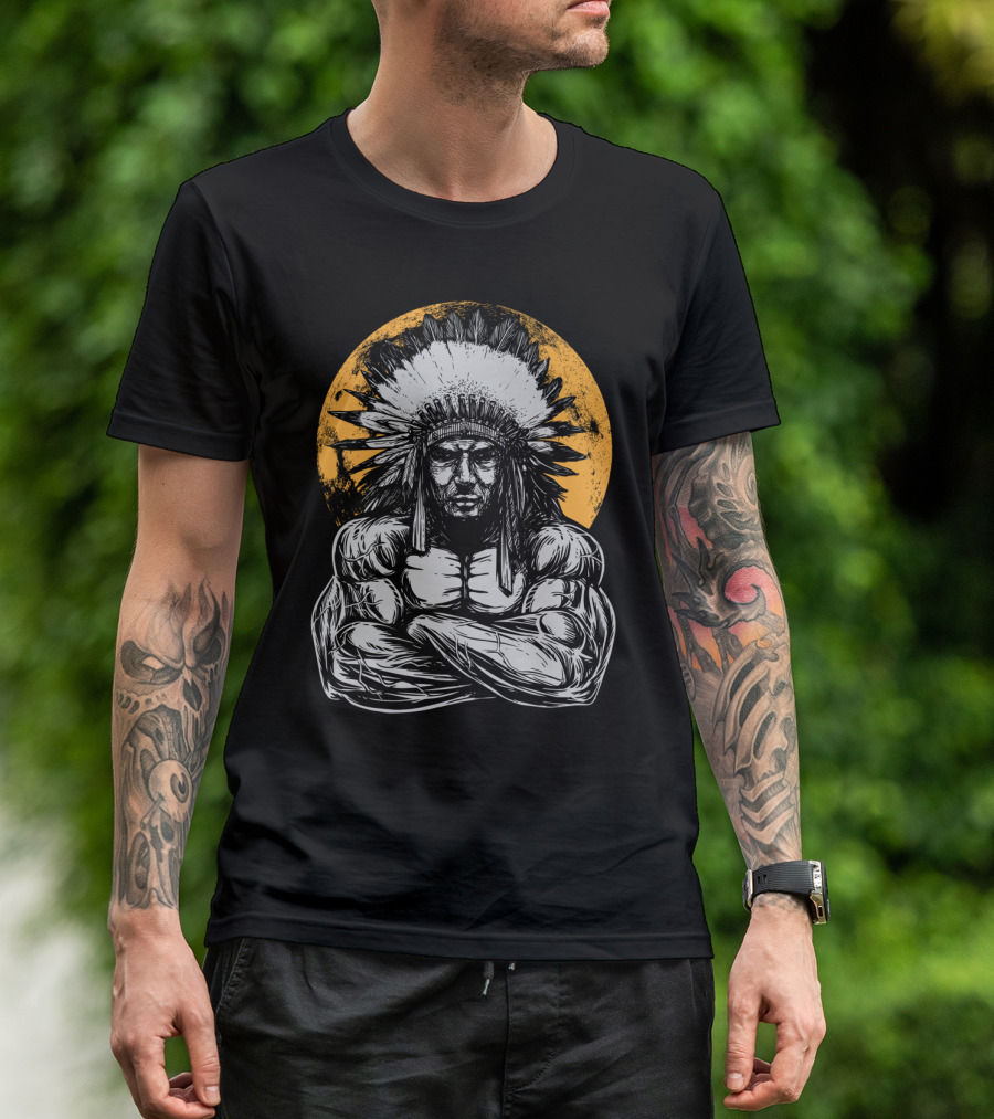 Gym Chief Muscular Warrior In Headdress T-Shirt