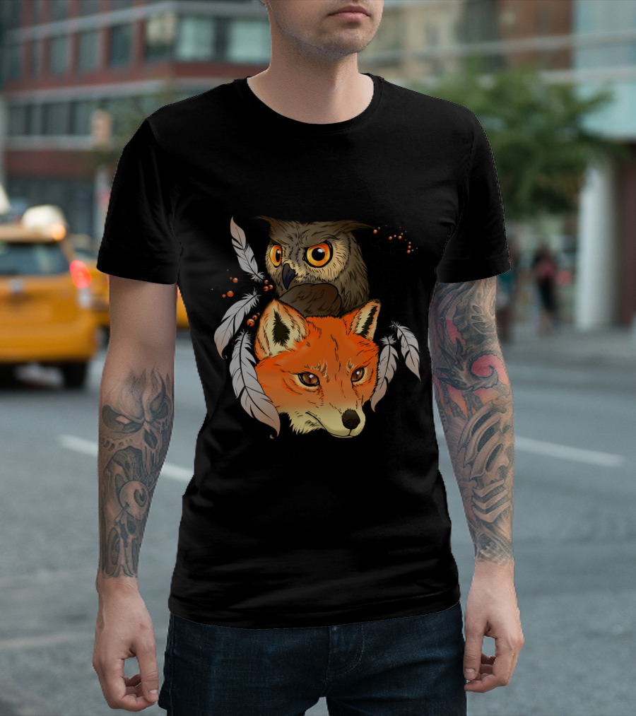 The Owl and The Fox with Dreamcatcher and Feathers T-Shirt