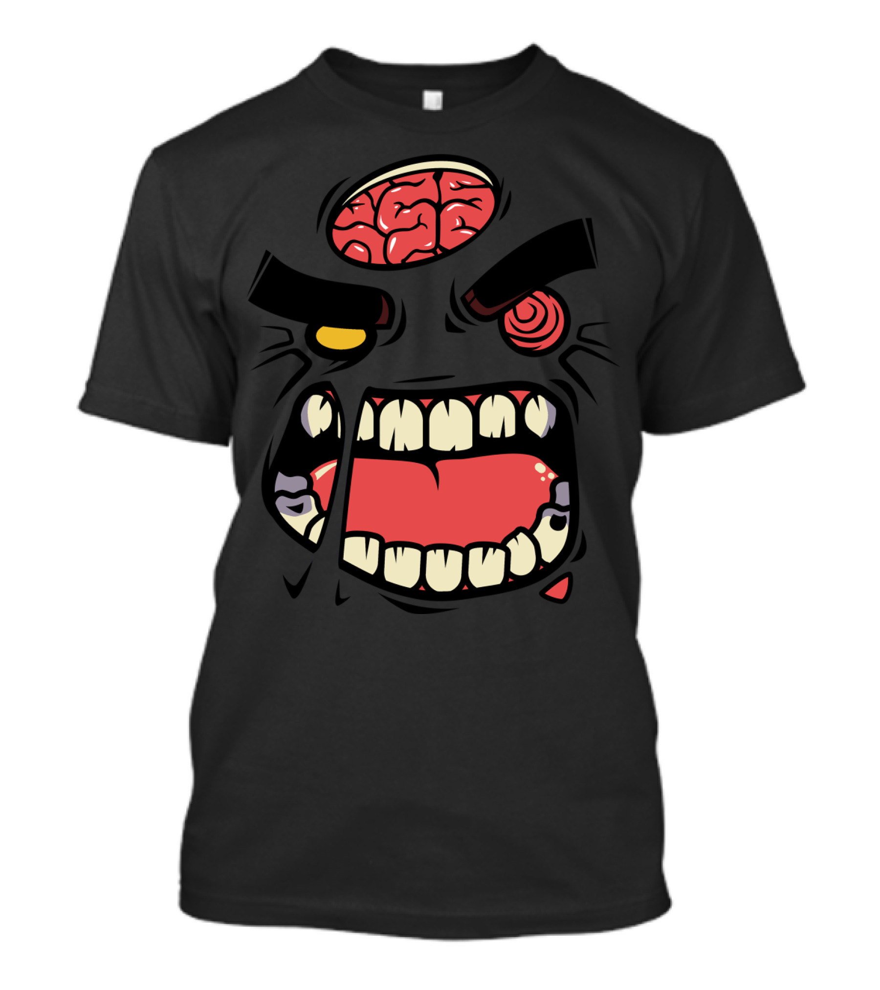 Angry Zombie Face With Exposed Brain And Crooked Teeth T-Shirt