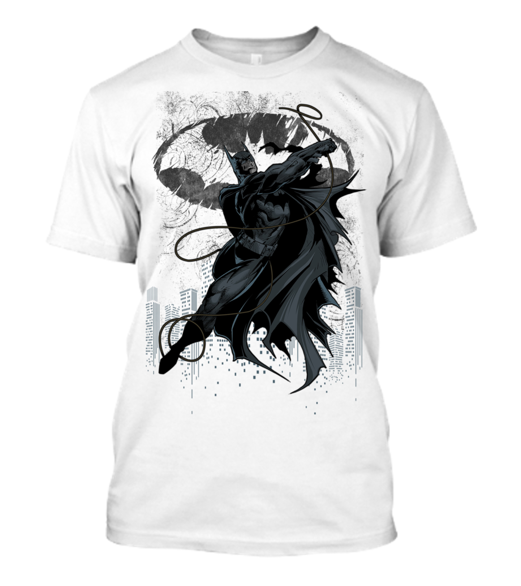 Batman Gotham City Skyline Swinging Noir T-Shirt