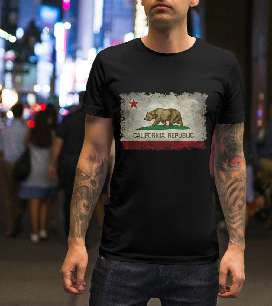 California Republic Distressed Bear Flag Vintage Look T-Shirt