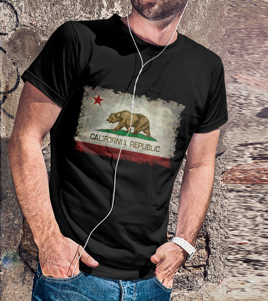 California Republic Distressed Bear Flag Vintage Look T-Shirt