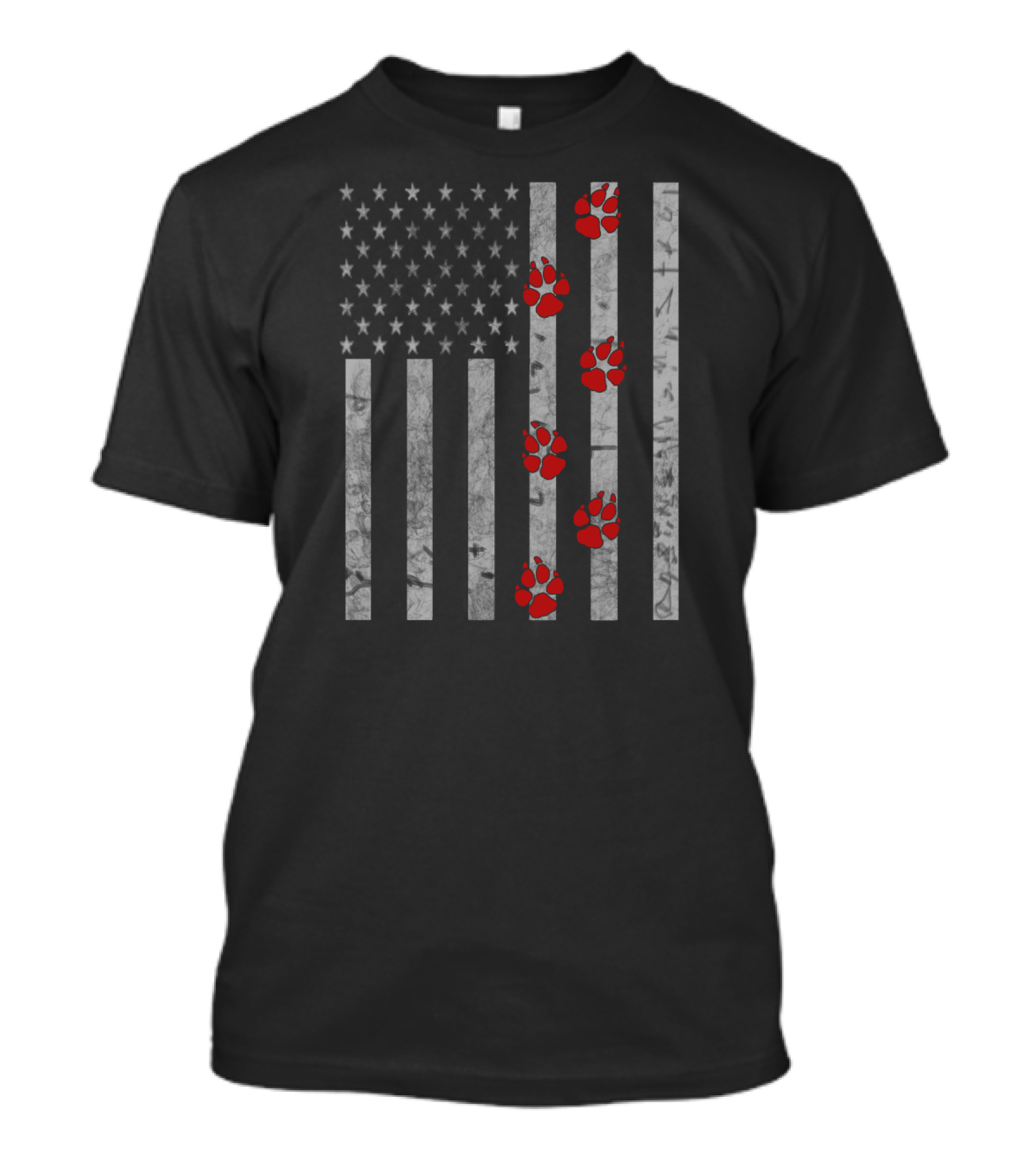 American Flag With Red Paw Prints T-Shirt