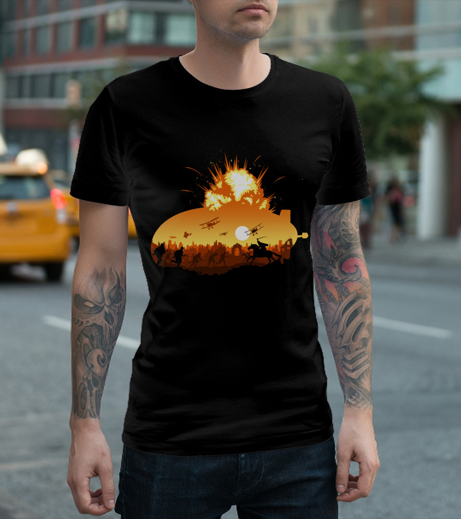 World War 1 Horse Unicorn Battle Explosion Scene T-Shirt