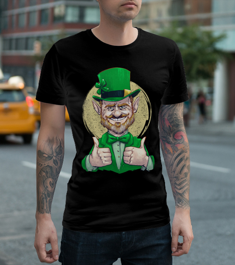 Thumbs Up For Good Luck Irish Patrick Leprechaun With Green Hat And Bow Tie T-Shirt