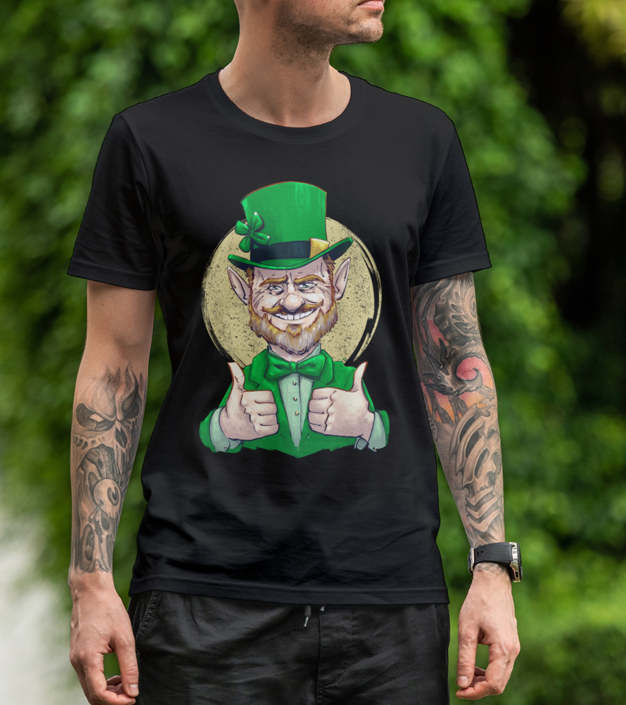 Thumbs Up For Good Luck Irish Patrick Leprechaun With Green Hat And Bow Tie T-Shirt