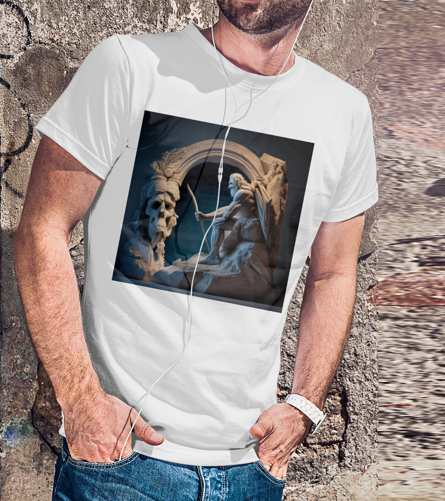 A Strong Old Man Warrior Statuesque Power In Mythical Stone Arch T-Shirt