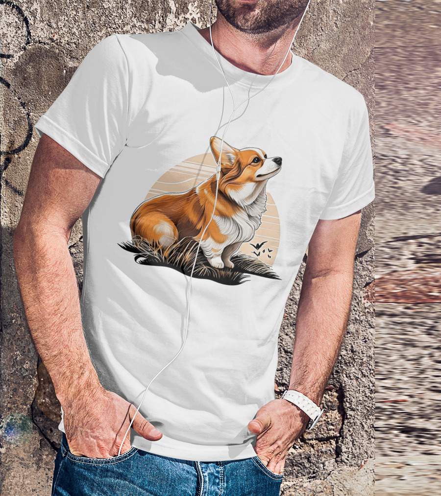 Corgi Dog Cute Sunset Scene T-Shirt