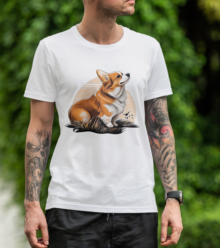 Corgi Dog Cute Sunset Scene T-Shirt