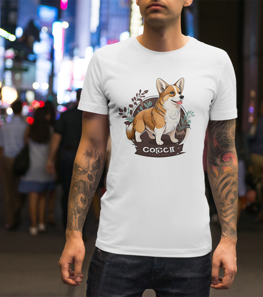 Corgi Cute Baby Dog Illustration With Floral Background T-Shirt