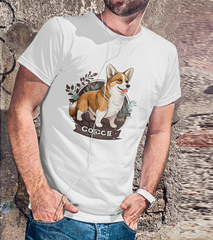 Corgi Cute Baby Dog Illustration With Floral Background T-Shirt