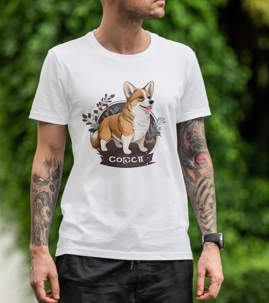 Corgi Cute Baby Dog Illustration With Floral Background T-Shirt