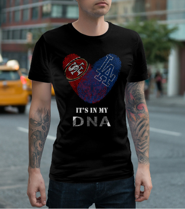 49ers Dodgers Heart Shaped Fingerprint Dna T-Shirt