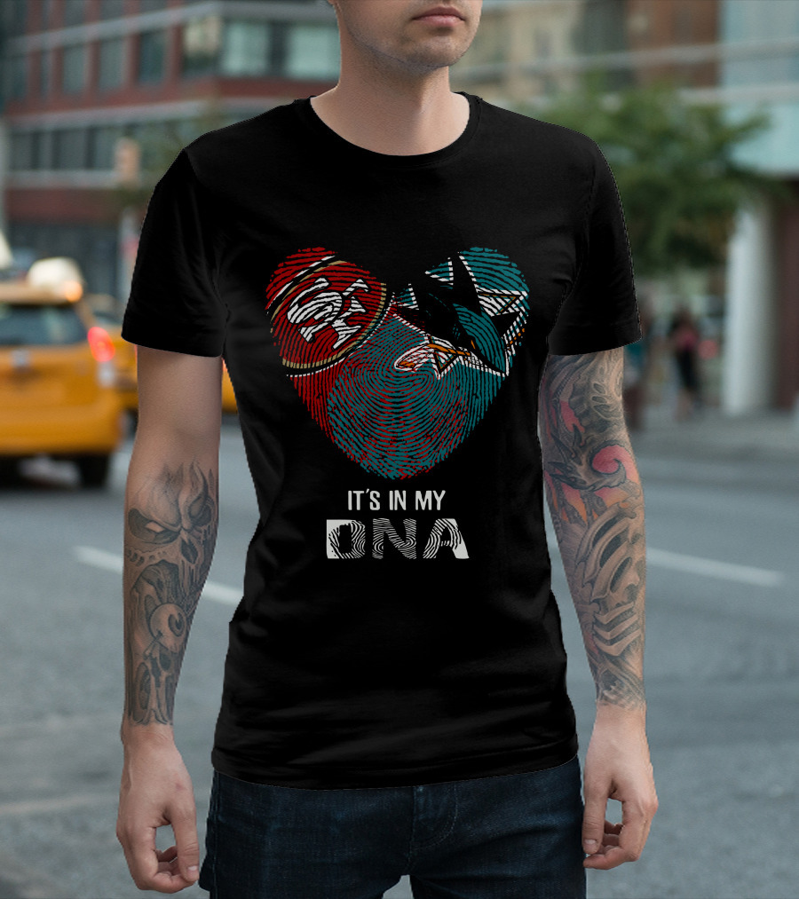 49ers San Jose Sharks Heart Shaped Dna Fingerprint T-Shirt